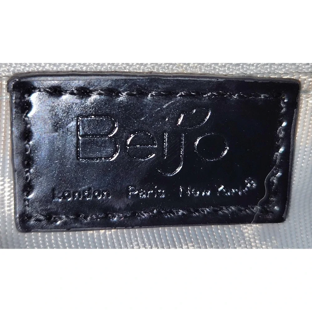 Beijo Classic Black Patent Shoulder Bag Silver Hardware Adjustable Strap Pockets